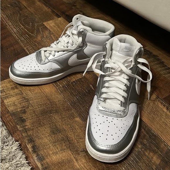 Nike Shoes - Nike Women's White and Silver High-Top Sneakers